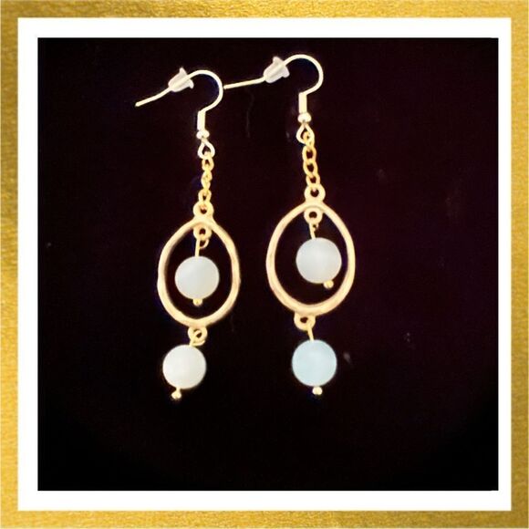 3/$20 Hand Crafted BEADED Dangle HANDMADE Gold EARRINGS Genuine JADE - Picture 1 of 1